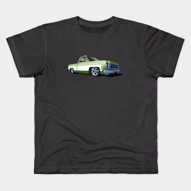 1980 Chevrolet C10 pickup in green and white Kids T-Shirt by candcretro